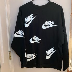 NIKE Futura All Over Logo Pullover SMALL B&W